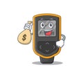 Crazy rich Cartoon picture of dive computer having money bags Royalty Free Stock Photo