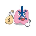 Crazy rich lung mascot design having money bags