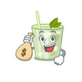 Crazy rich mojito lemon cocktail mascot design having money bags