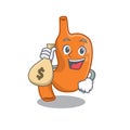 Crazy rich stomach mascot design having money bags