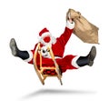 Crazy santa claus with covid-19 coronavirus face breathing mask on his sleigh big red gift bag  hilarious funny crazy xmas Royalty Free Stock Photo