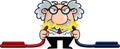 Crazy Science Professor Cartoon Character Holding Electric Cables With Electricity Spark