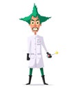 Crazy scientist. Funny character. Cartoon vector illustration. Royalty Free Stock Photo