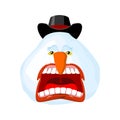 Crazy Snowman Shout and belt. Scary yelling. Open mouth and teeth.. Illustration for New Year and Christmas Royalty Free Stock Photo