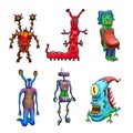 Crazy strange space alien or monster set of 6. Original colored Royalty Free Stock Photo