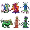 Crazy strange space alien or monster set of 6. Original colored Royalty Free Stock Photo