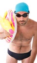 Crazy swimmer with safety sea circle Royalty Free Stock Photo