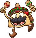 Crazy taco with Mexican hat and maracas