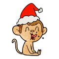 crazy textured cartoon of a monkey sitting wearing santa hat