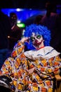 Crazy ugly grunge evil clown. Scary professional Halloween masks. Halloween party Royalty Free Stock Photo