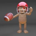 Crazy undead zombie monster is playing American football, 3d illustration