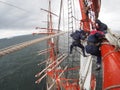 Crazy view aloft on old tallship or sailboat