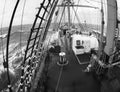 Wild weather at sea on a traditional tallship or sailing vessel Royalty Free Stock Photo