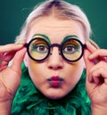 Crazy woman with creative visage close up Royalty Free Stock Photo