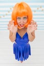 Crazy woman look with fear. Scared woman going crazy. I am afraid. Face your fear. a little bit nervous about this Royalty Free Stock Photo