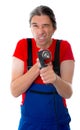Crazy worker with drill Royalty Free Stock Photo