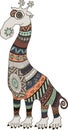 Crazy zoo. Polynesian and african style tattooed cartoon giraffe, illustration.