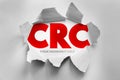 CRC cyclic redundancy check acronym displayed through torn paper opening, data validation technology concept illustrating CRC text Royalty Free Stock Photo