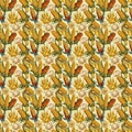 Cream Background Seamless Pattern of Corn Cobs and Garlic Bulbs Royalty Free Stock Photo