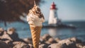 cream on the beach the lighthouse is a giant ice cream cone that is melting in the sun Marblehead Lighthouse Royalty Free Stock Photo