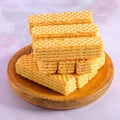 Cream Biscuit Tower on Wooden Plate Royalty Free Stock Photo