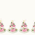Cream border with wedding cake and flowers. Royalty Free Stock Photo
