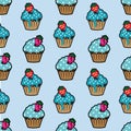 Cream cake blue seamless pattern