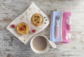 Cream cake and puff pastry with raspberries and chocolate. Royalty Free Stock Photo