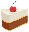 Cream cake slice with cherry on top. Piece of pie