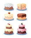 Cream cake tasty cakes vector set in cartoon style Royalty Free Stock Photo