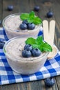 Cream cheese and blueberry mousse, vertical Royalty Free Stock Photo