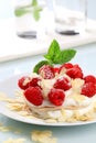 Cream cheese pancakes with raspberries Royalty Free Stock Photo