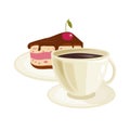 Cream cherry cake and coffee cup vector.