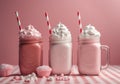 cream cocktail retro drink beverage pink glass ice sweet milkshake. Generative AI. Royalty Free Stock Photo