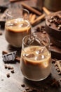 Cream and coffee cocktail in glasses with ice Royalty Free Stock Photo