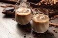 Cream and coffee cocktail in glasses with ice Royalty Free Stock Photo