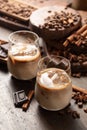Cream and coffee cocktail in glasses with ice Royalty Free Stock Photo