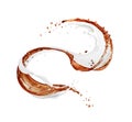 Cream and coffee splashes isolated on a white background