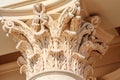 Cream color Italic Corinthian column capital fragment. Ancient architectural order building decor Royalty Free Stock Photo