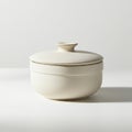 Cream-colored ceramic container with a lid, set against a plain background. The lid Royalty Free Stock Photo