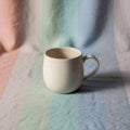 Cream-colored ceramic mug with a round Royalty Free Stock Photo