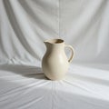 Cream-colored ceramic pitcher with a bulbous body and smooth surface, positioned on Royalty Free Stock Photo