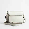 Cream-colored leather handbag with a textured surface and structured rectangular Royalty Free Stock Photo