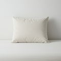 Cream-colored pillow centered on a matching bed with a smooth, minimalist design. Royalty Free Stock Photo