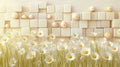 Daisy Flowers on 3D Cubes Background, Spring Concept Royalty Free Stock Photo