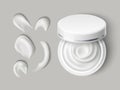 Cream container smears. Realistic skin care cosmetic round open jar with white smears, top view beauty product with Royalty Free Stock Photo