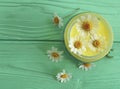 Cream cosmetic daisy chamomile product freshness extract on a blue wooden background Royalty Free Stock Photo