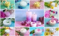 Cream cosmetic flowers collage