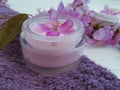 Cream cosmetic relaxation beauty care spa treatment organic protection wellness product handmade on blue wooden