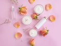 Cream cosmetic rose liquid ingredients moisturizing ingredients moisturizing therapy flower on colored fresh d